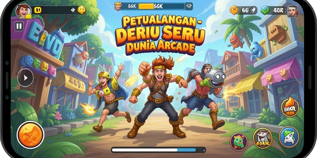 Screenshot gameplay 66K menampilkan petualangan Arcade yang mendebarkan.