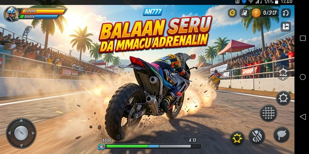 Tangkapan layar AN777 menampilkan aksi balapan yang mendebarkan.