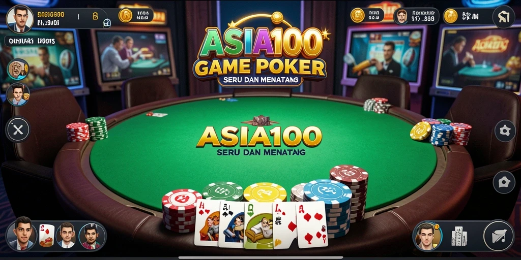 Tampilan utama gameplay Poker di ASIA100 yang seru.