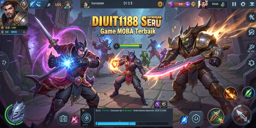 Menampilkan aksi seru dalam gameplay MOBA yang intens.