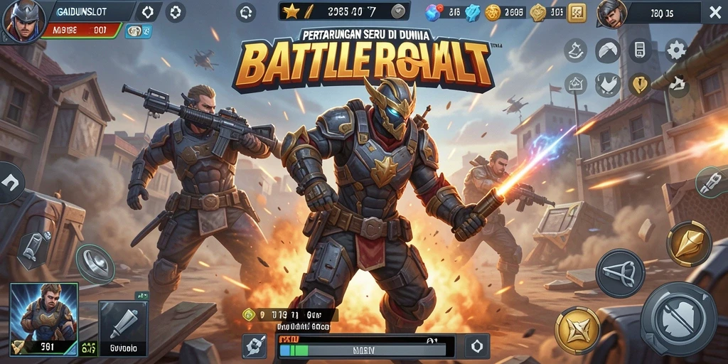 Gameplay GADUNSLOT yang menegangkan dengan aksi pertempuran seru.