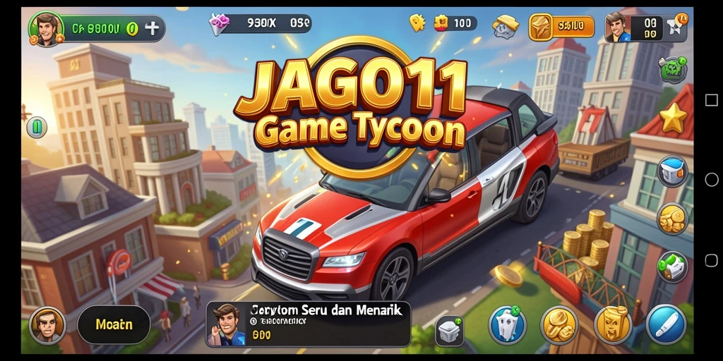 Screenshot gameplay JAGO11 yang menunjukkan manajemen bisnis Tycoon.