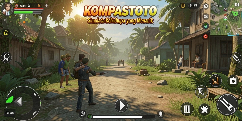 Screenshot utama KOMPASTOTO menampilkan dunia kehidupan virtual yang menarik.