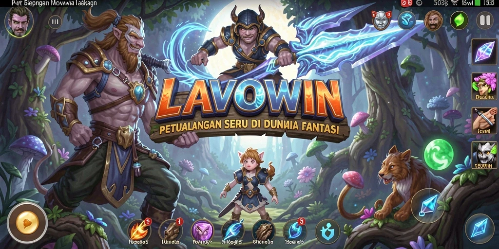 Tangkapan layar gameplay LAVOWIN menampilkan petualangan seru di dunia fantasi.