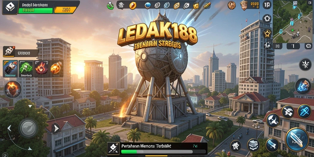 Tangkapan layar gameplay LEDAK188 menampilkan menara yang siap menghadapi gelombang musuh.