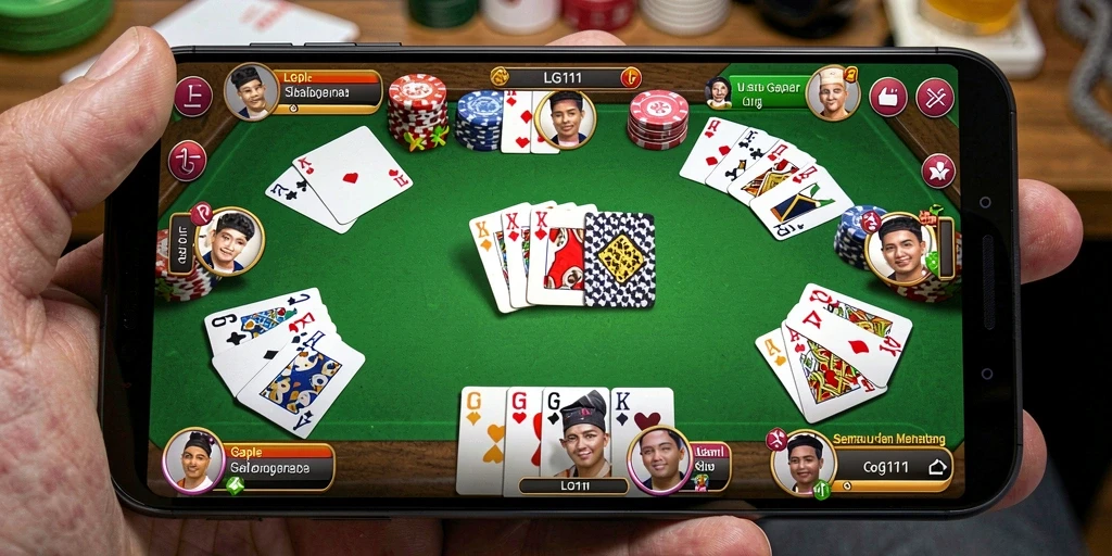 Screenshot gameplay LG111 menampilkan pemain bersaing di meja Gaple virtual.