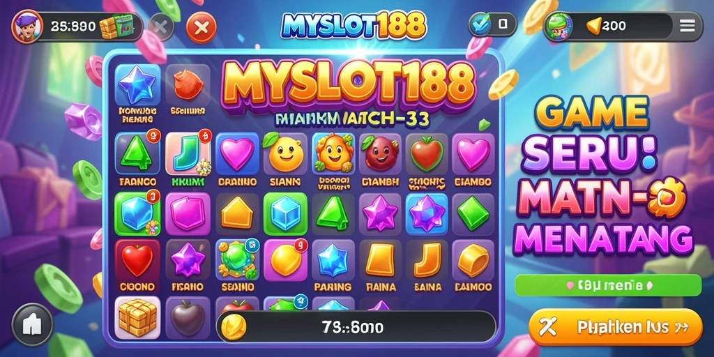 Tampilan gameplay MYSLOT188 yang menampilkan aksi Match-3 yang seru.
