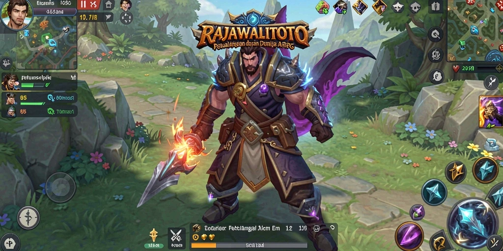 Tampilan gameplay dinamis RAJAWALITOTO saat bertarung di arena epik.