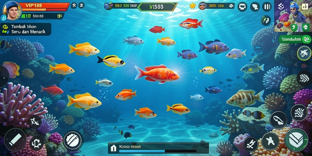 Tampilan gameplay seru dalam permainan Tembak Ikan VIP188.