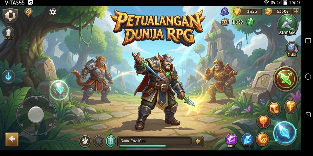 Screenshot gameplay VITA555 menampilkan pertarungan seru di dunia fantasi.