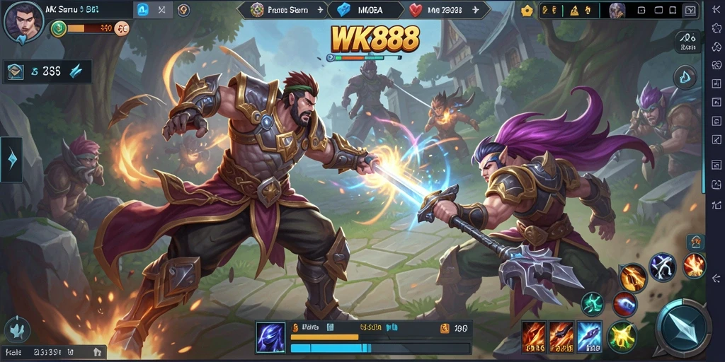 Screenshot utama WK888 menampilkan aksi seru gameplay MOBA yang mendebarkan.