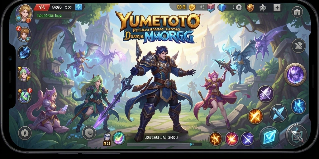 Screenshot YUMETOTO menampilkan petualangan seru di dunia MMORPG.
